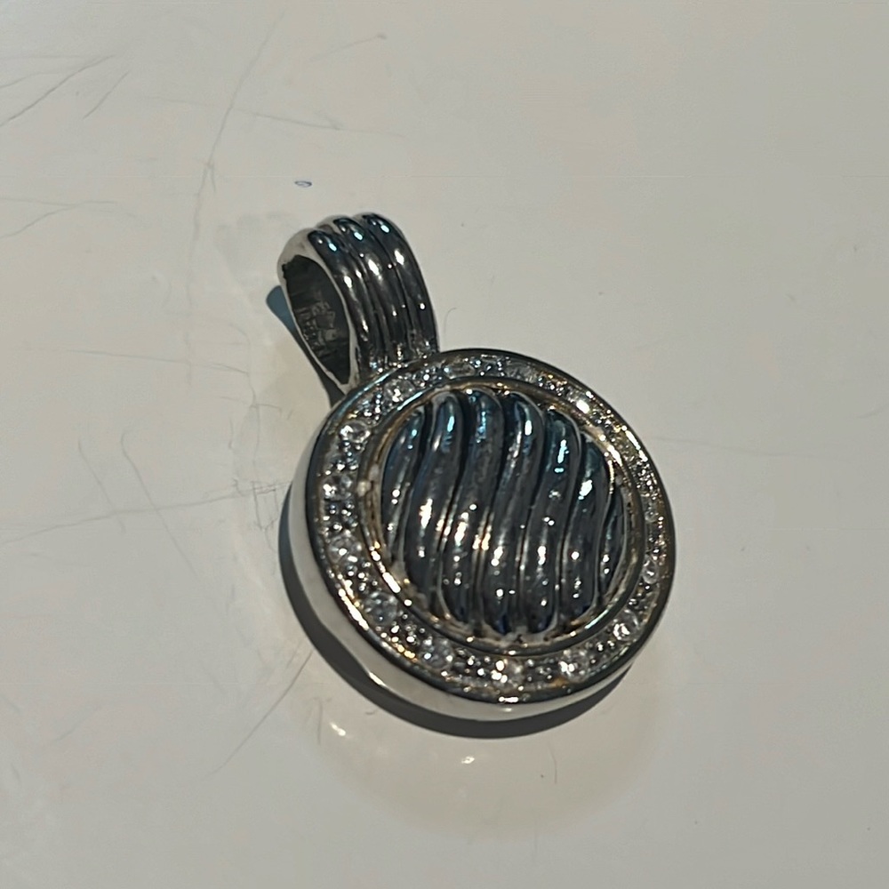 Designer  inspired round amulet, gold and silver finish with CZ